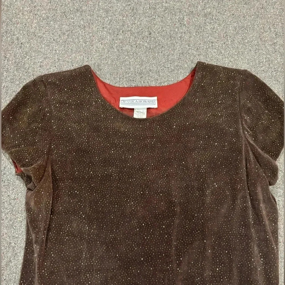 Jessica Howard Size 12 Brown Sparkling Short Sleeve Dress. Fully lined. Mini - Picture 4 of 7
